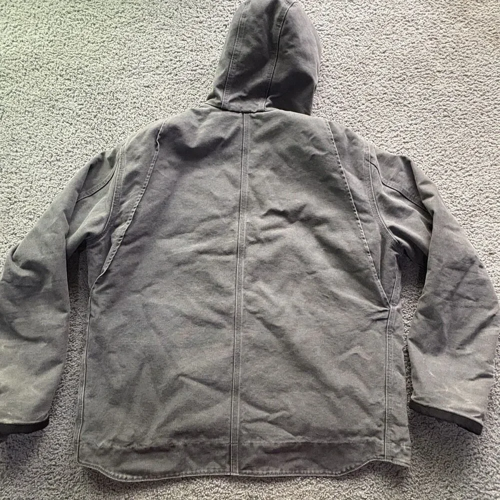 Carhartt Mens Large Black Duck Canvas Sherpa Lined Hooded Work Jacket Distressed